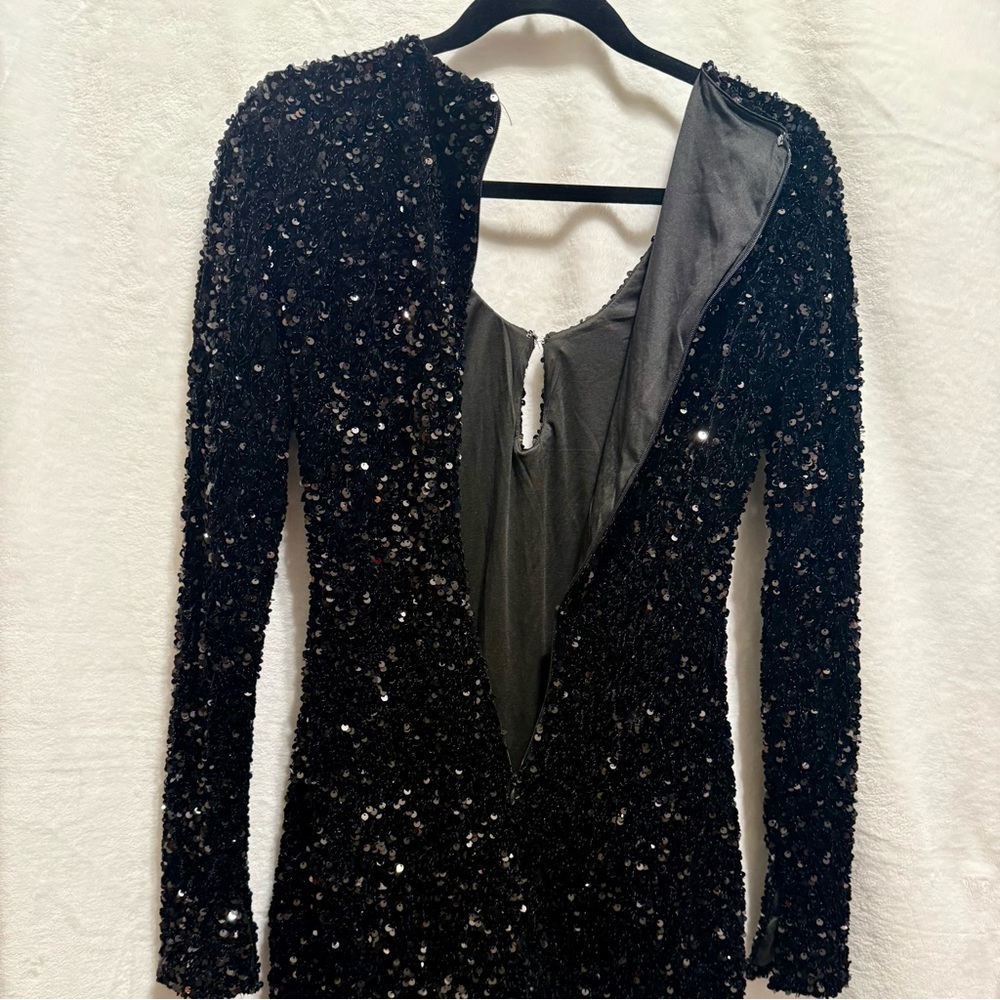 Forever 21 Black Sequin Long Sleeve Dress NWT - Picture 4 of 10